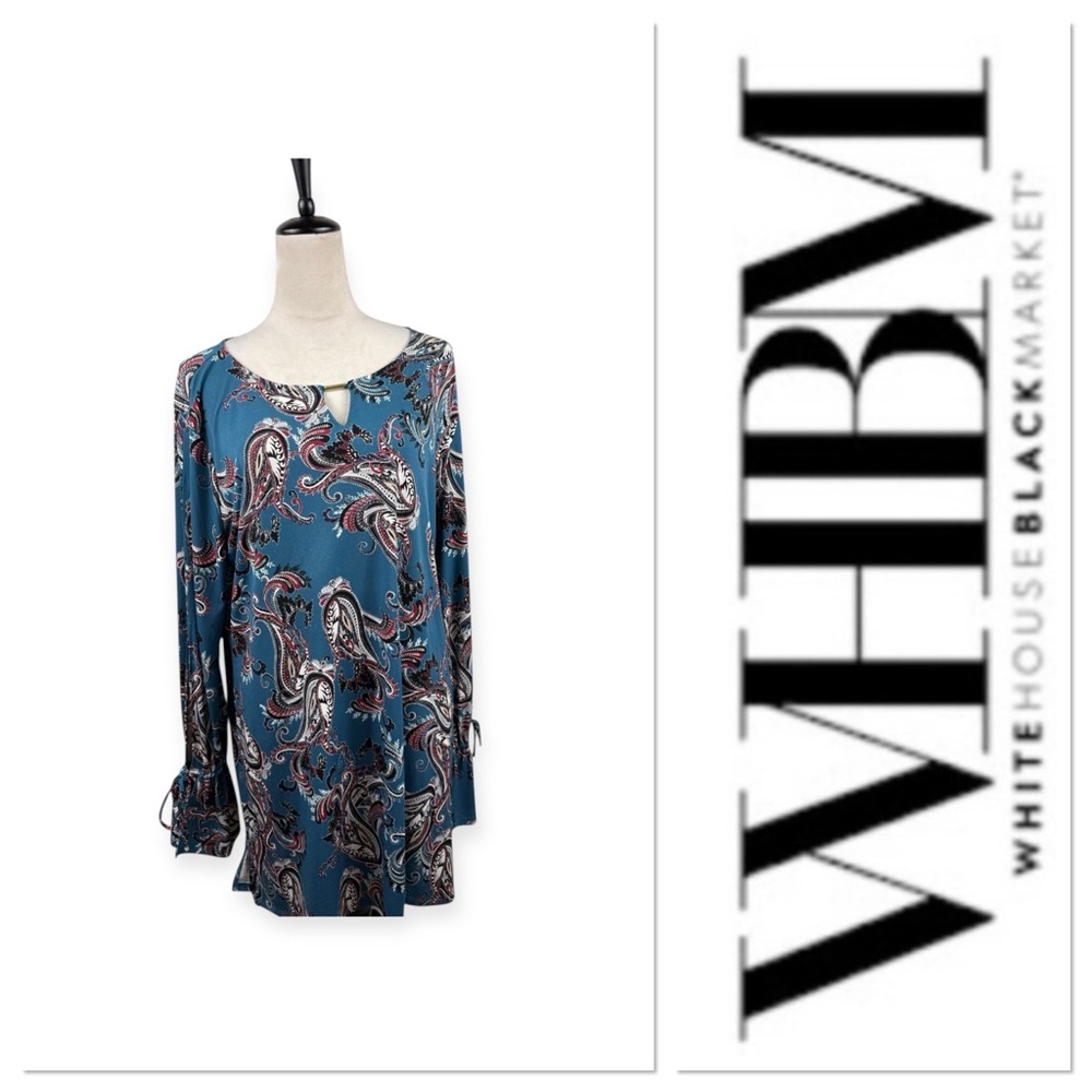 White House Black Market paisley print top with split sleeve ties size XL